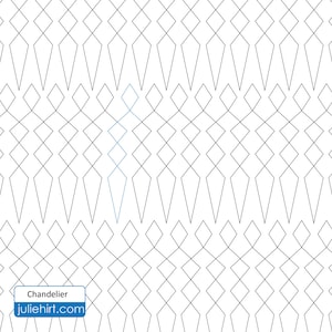 May include: A black and white geometric pattern with a blue diamond shape in the center. The pattern is called "Chandelier" and the website is "juliehirt.com".