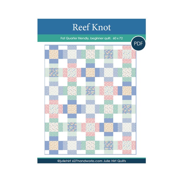 Reef Knot Quilt Pattern + Coloring Sheet.  Fat Quarter Friendly Beginner Quilt PDF download