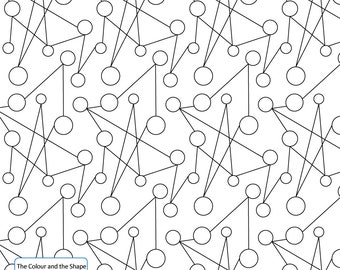 May include: Black and white abstract geometric pattern with circles connected by lines. The pattern is repeated throughout the image. The text "The Colour and the Shape" and "juliehirt.com" is at the bottom of the image.