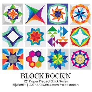 ENTIRE SERIES (Read Description) Block Rock'n Series 12 Blocks Paper Piecing Pattern for Sewing or Quilt Blocks PDF Instant Download