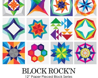 ENTIRE SERIES (Read Description) Block Rock'n Series 12 Blocks Paper Piecing Pattern for Sewing or Quilt Blocks PDF Instant Download