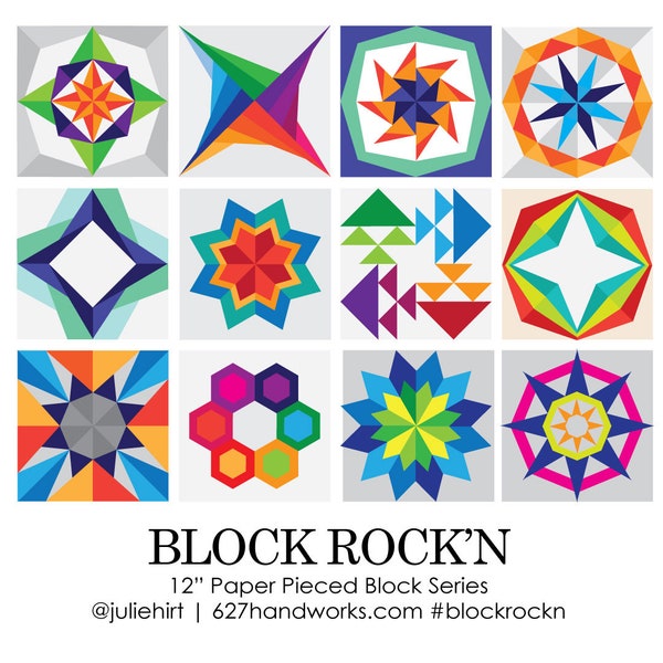 ENTIRE SERIES (Read Description) Block Rock'n Series 12 Blocks Paper Piecing Pattern for Sewing or Quilt Blocks PDF Instant Download