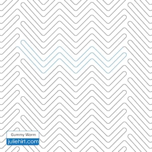 May include: A blue line zigzags across a white background with a black chevron pattern. The text "Gummy Worm" and "juliehirt.com" is at the bottom of the image.