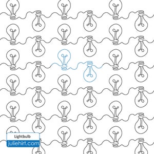 May include: A black and white pattern of light bulbs connected by wavy lines. One light bulb is highlighted in blue.