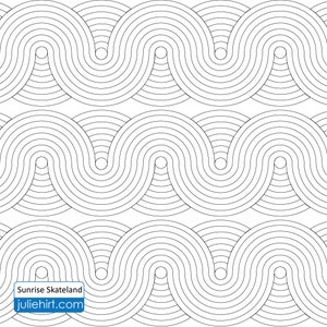 May include: Black and white geometric pattern with repeating curved lines and circles. The pattern is reminiscent of a wave or ripple effect. The text "Sunrise Skateland" and "juliehirt.com" is at the bottom of the image.