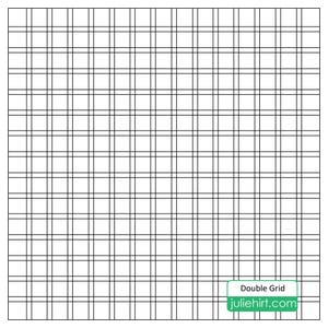 May include: A black and white double grid with a white rectangle in the bottom right corner that says "Double Grid" and "juliehirt.com" in green text.