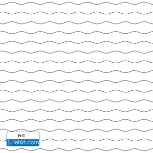 May include: A white background with a repeating pattern of black wavy lines. The text "Frill" and "juliehirt.com" is at the bottom of the image.
