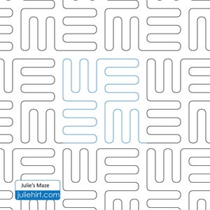 May include: A black and white maze pattern with a blue line showing the solution path. The text "Julie's Maze" and "juliehirt.com" is at the bottom of the image.