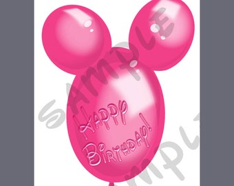 Download Now: Mouse Ears and Pink Birthday Balloon Ears - Use as Disney Cruise Door Magnets and Clip Art