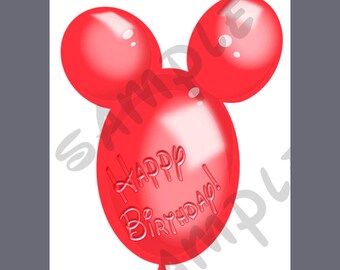 Download Now: Mouse Ears with Red Birthday Balloon Ears - Use as Disney Cruise Door Magnets and Clip Art