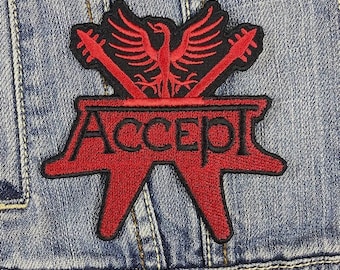 Accept Rectangle Embroidered Patch Badge Applique Iron on