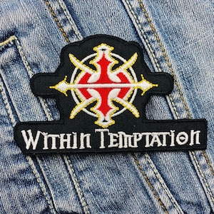 May include: Black and white embroidered patch with a red and yellow symbol and the text "Within Temptation".