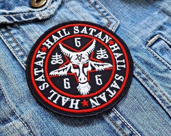 Pentagram Hail Satan Embroidered Devil Lucifer 666 Horror Goat Gothic Hell 534790 Embroidered Patch Badge Applique Iron on
