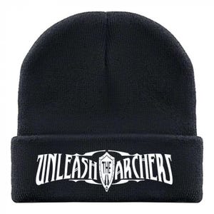 May include: Black beanie with a white logo that says "UNLEASH THE ARCHERS" with a shield design.