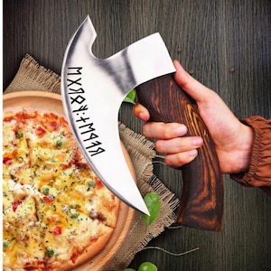 Personalized Handcrafted Viking style Pizza Axe cutter slicer wood handle for kitchen and camping Pizza Chef Gift Gift for Him Gift for Her