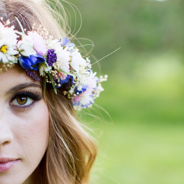 Purple Lavender Dried Flower crown bridal photo prop Floral hair wreath halo Fairy Headdress Woodland wedding acessories summer circlet