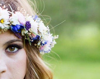 Purple Lavender Dried Flower crown bridal photo prop Floral hair wreath halo Fairy Headdress Woodland wedding acessories summer circlet