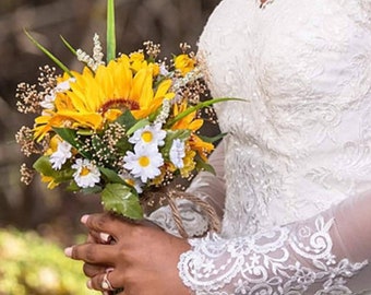 Wedding Flowers Sunflower spring silk daisies dried babys breath summer bridal bouquet hair comb groom boutonniere chapel daisy custom