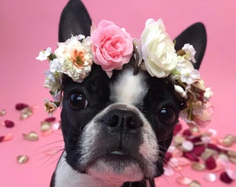 Puppy flower crown bridal dog collar photo prop wedding aisle floral pet neckwear accessories pink bridal halo birthday all sizes
