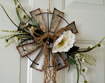 Magnolia Wreath Farmhouse summer wreath metal windmill home decor gift wall hanging Weathervane small spaces floral shutter door decoration