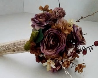 Winter Cabin Wedding Flower Bouquet 2 piece set boutonniere plum gold bridal elope lodge accessories Rustic AmoreBride original Browns