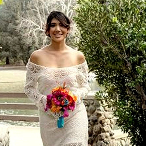 Tropical Bridal Bouquet Large 2023 Wedding silk Flowers Malibu blue Orange beach destination hot pink custom weddings accessories turquoise