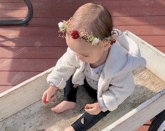 Baby photo prop first birthday s Day gift flower crown halo Burgundy little girl party accesories dried floral headband hair wreath