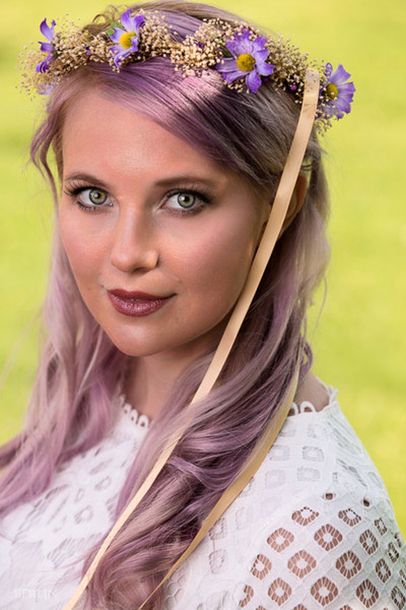 Lavender Flower crown elope Boho halo spring fashion headpiece bride hair Wreath vow renewal Babys Breath spring fairy accessories bridal image 2