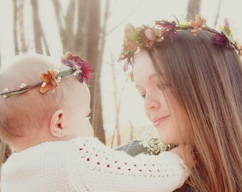 Mommy and Me Flower crowns Mother Daughter Baby headband photo shoot 2 pieces Props hair wreaths Plums browns bridal Wedding Accessories