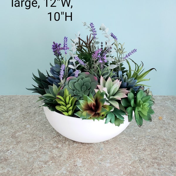 Succulent centerpiece home decor floral arrangement large faux  garden bowl artificial flower kitchen dining coffee table USA handmad gift