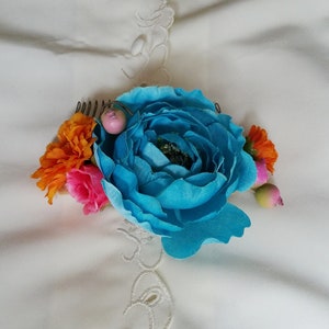 Fiesta hair comb accessories Mexican headpiece Quinceanera party turquoise costume  bridal baby shower Frida orange event wedding