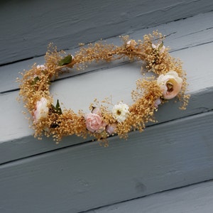 Set of 2 halos Dried Flower Crowns Mommy Me photo shoot summer hair wreath blush babys breath Mother Daughter Wedding Bridal Accessories image 3