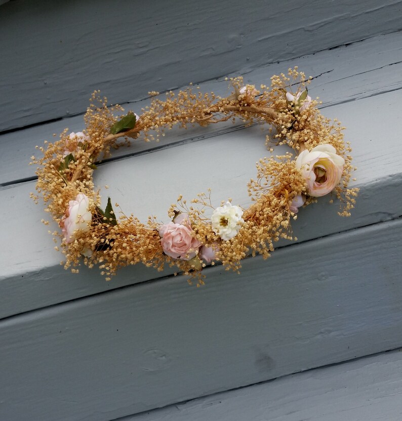 Set of 2 halos Dried Flower Crowns Mommy Me photo shoot summer hair wreath blush babys breath Mother Daughter Wedding Bridal Accessories image 3