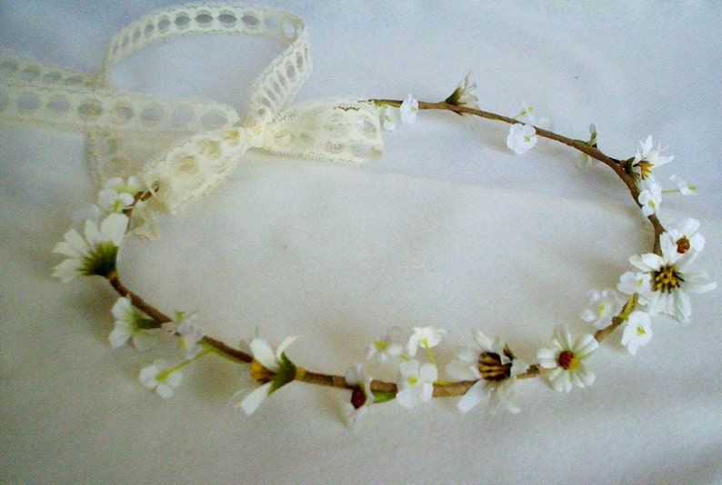 Flower crown ivory daisy hair wreath bridal vow renewal summer wedding accesories little girl halo Presentation ball engagement party image 6