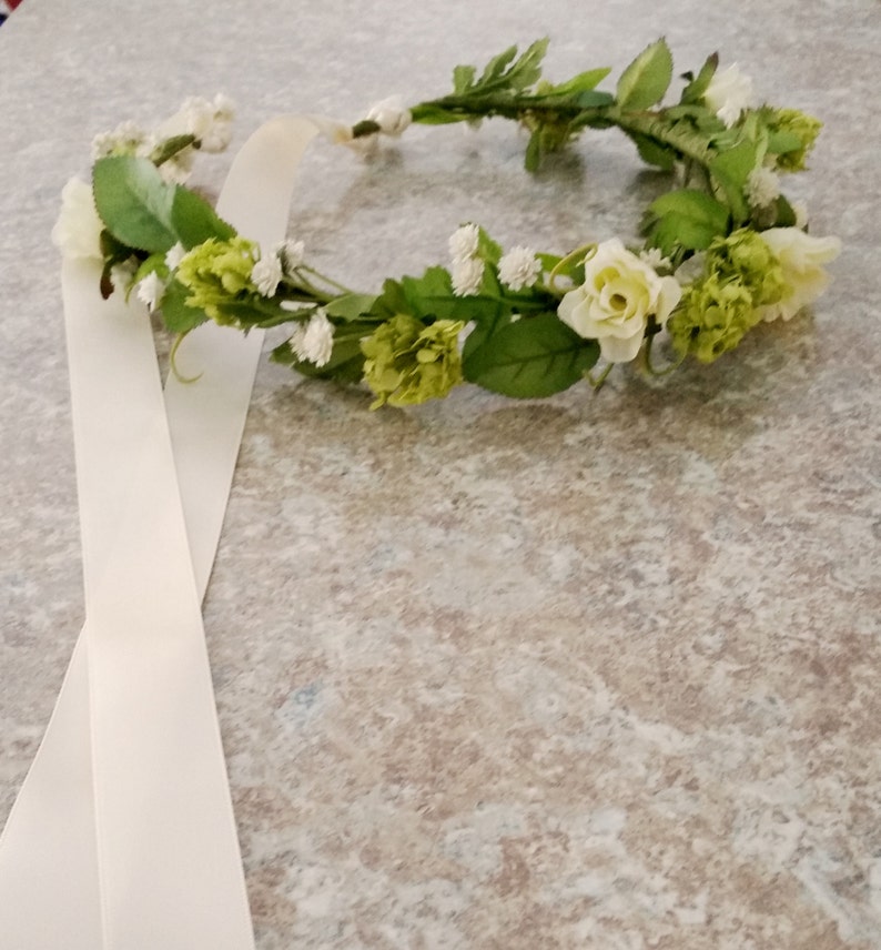 Green Flower Crown Spring Bridal Hair Wreath Greenery Foliage Etsy