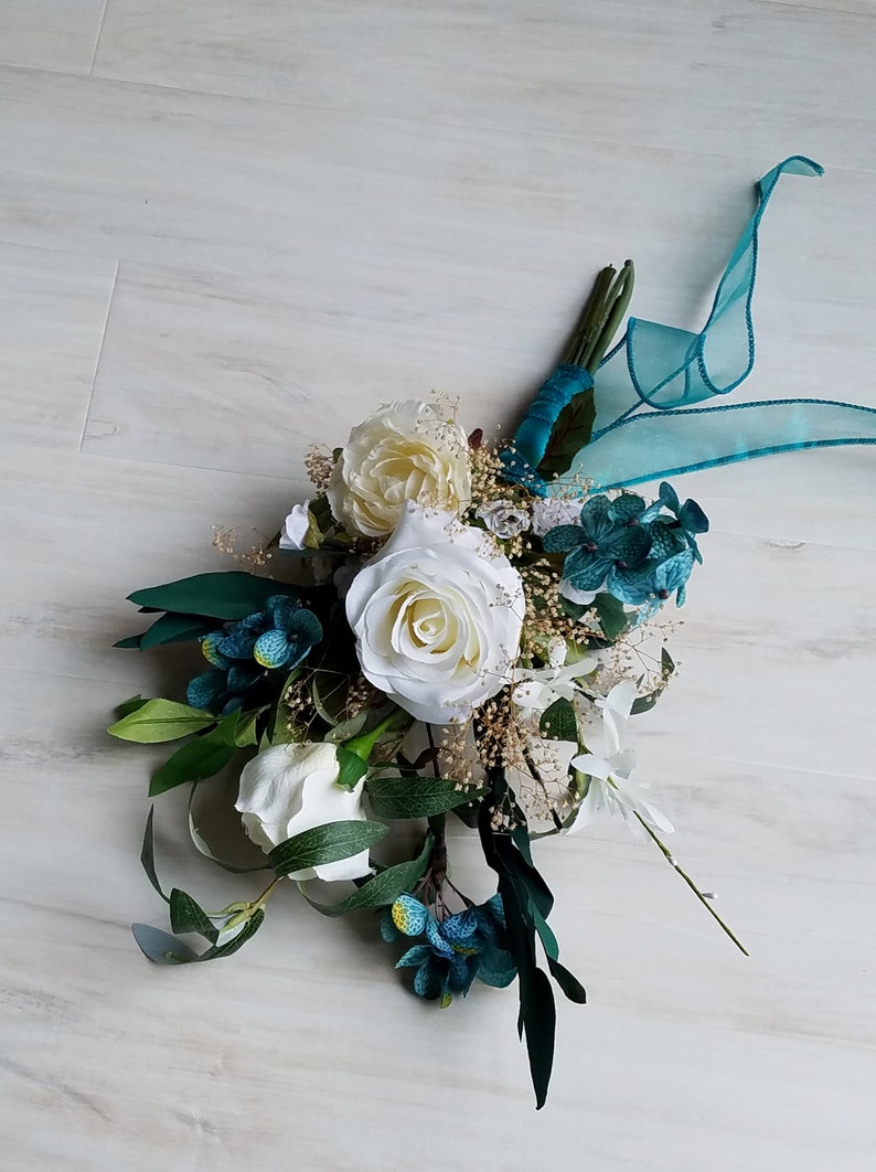 Silk Wedding Flowers Bridal Bouquet Teal Eucalyptus Etsy