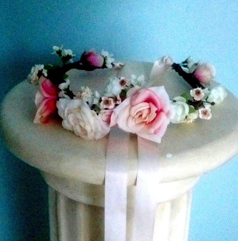 Mother daughter flower crowns 1st Birthday Baby photo shoot props set of 2 Blush peach pink Mommy and Me halos hair wreath accessories image 3