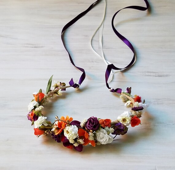 Plum Orange Flower Crown Adult Baby Toddler Sizes Bridal Party Etsy