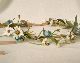 Flower Crown bridal Trends aqua blue wedding veil accessories hair wreath wild daisies boho Halo Hippie robin egg teal bridal shower halo