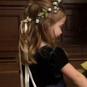 Sister and Me Flower crown Children Christmas photo prop little Girl winter Hair Wreath fall family Bridal wedding Accessories Ivory halo image 7