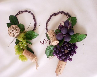 Rustic Vineyard Wedding Centerpieces Set of 2 spring Wine Bottle Toppers Grapes corks table decor Woodland winery bar event party