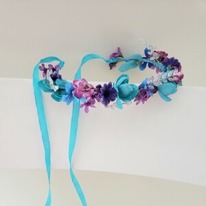 Little girl Princess flower crown alluring aqua Pink blue snow birthday purple halo flower crown dancer dress up Wedding Hair Wreath bridal