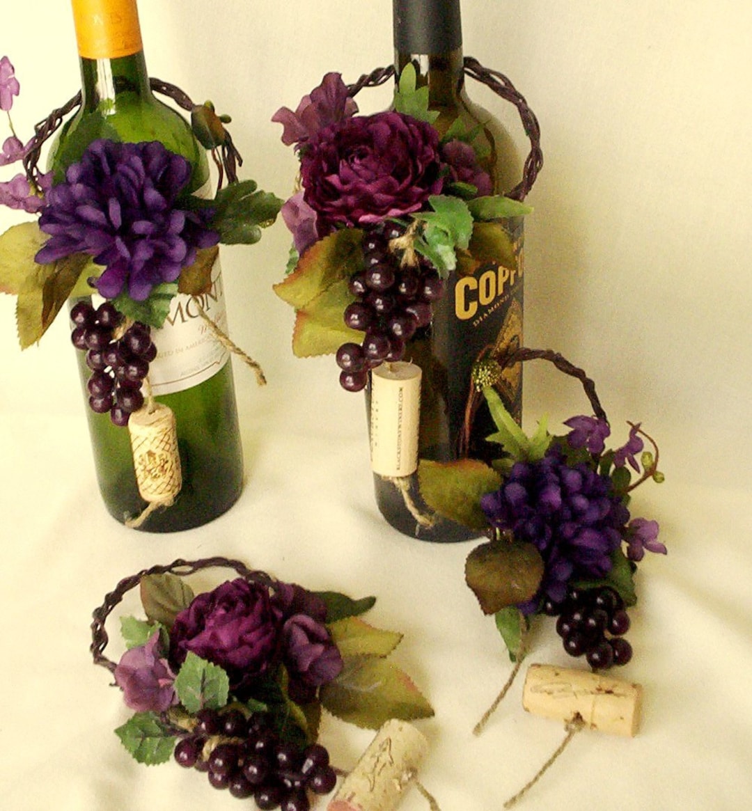 Adornos para botellas de vino, centros de mesa florales para bodas,  decoración otoñal para baby shower, recuerdos de viñedo, accesorios para  fiestas y ..., image size:1080x1165