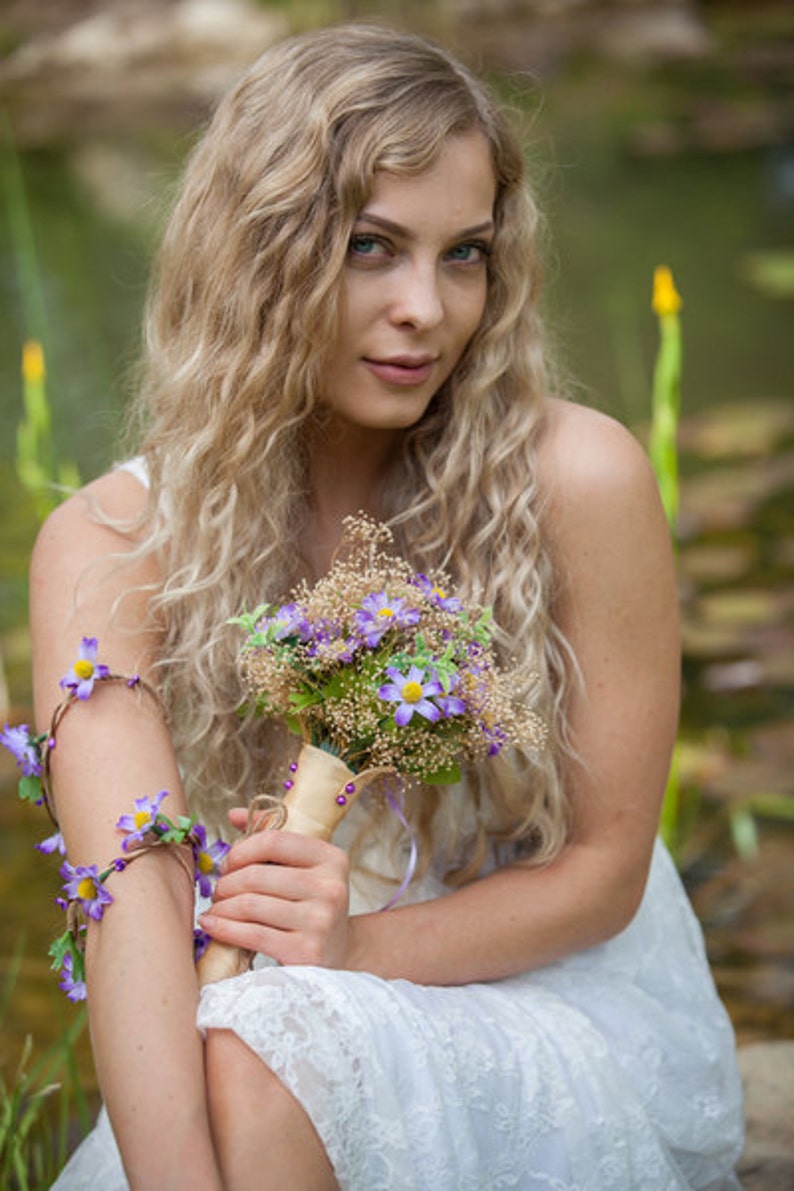 Lavender Flower crown elope Boho halo spring fashion headpiece bride hair Wreath vow renewal Babys Breath spring fairy accessories bridal image 5