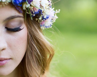 Dried Flower Wedding Headpiece Floral hair wreath purple lavender Bridal crown Fairy Headdress wedding party acessories garland halo Rustic