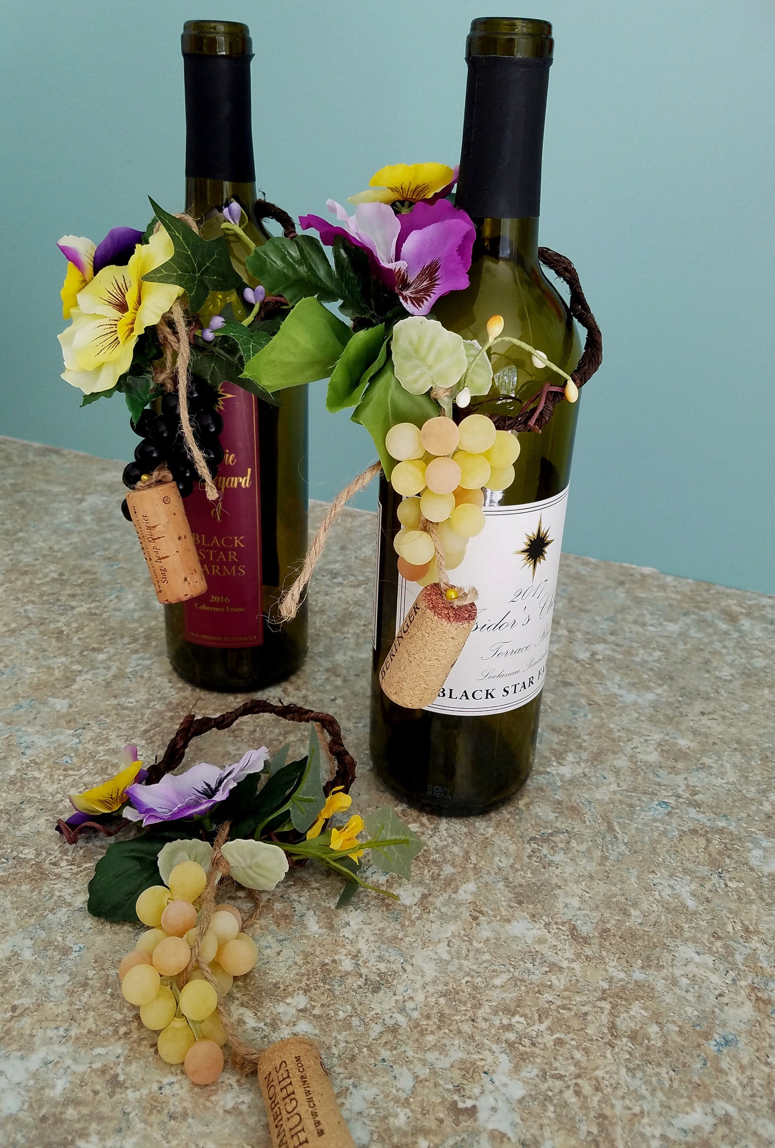 3 Wine Bottle Toppers Spring Bridal Shower Centerpieces Pansy Etsy