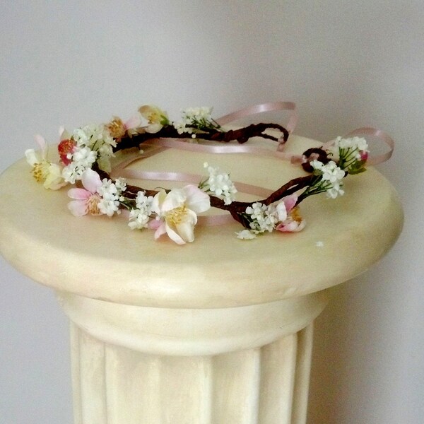 Spring Bridal Apple Blossom Flower Crown 2023 wedding Trends handMade in Michigan USA Hair Wreath flower girl halo accessories