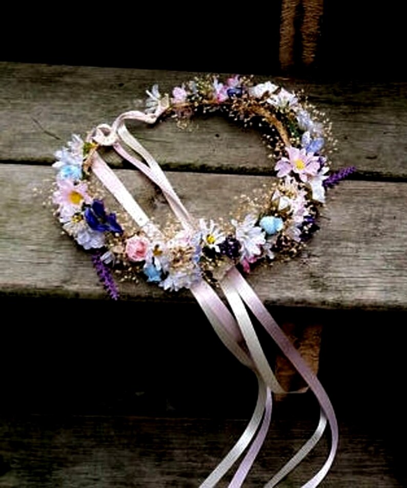 Violet Bridal Flower Crown Headpiece Floral hair wreath Headdress wedding accessories Lavender Purple halo bridal party circlet