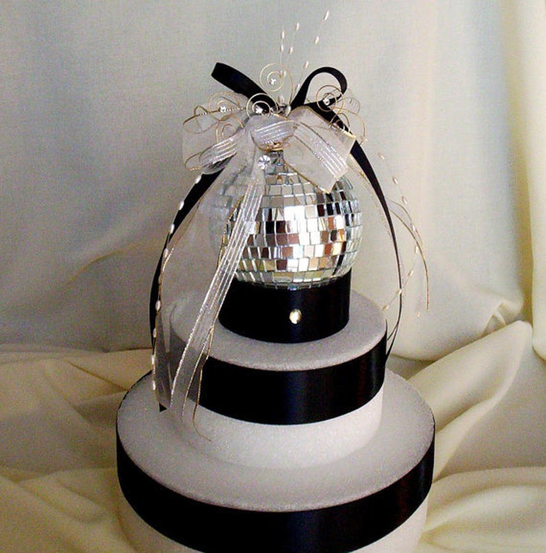 Disco Cake Topper Mirror Ball Decoration silver Birthday Cakes black Wedding Bridal Accessories disco ball decor Made to Order party image 7