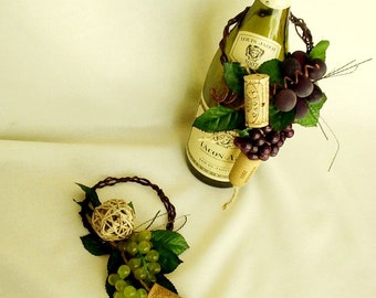 Rustic Wine Decor Bottle Toppers Vineyard Wedding Centerpieces Grapes Corks Kitchen Bar Home  AmoreBride bridal reception accessories spring